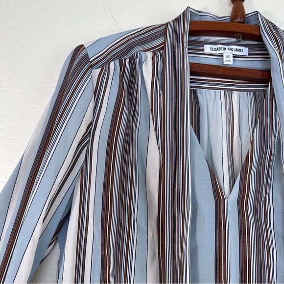 Elizabeth and James Mimi Neck-Tie Stripe Silk Blouse in Dust Multi Size XS - Picture 7 of 8